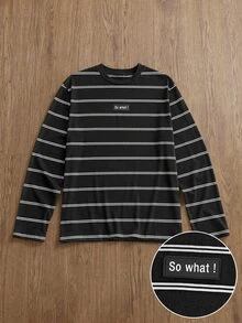 Manfinity Joysei Standard Size Men's Long Sleeve T-Shirt, "So What" Letter Patch Design, Casual Versatile - Black - View 5
