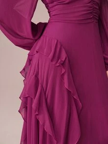 BELROSIE Lantern Sleeve Ruffle Trim Maxi Dress - Purple - View 2