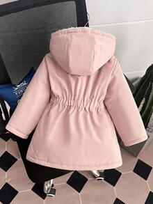 SHEIN Playful Pals 女童連帽加厚棉外套，前拉鍊設計，收腰冬季款 - 淺粉色 - 查看 2