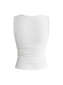 ROMWE Avant 女款字母印花抓皺修身百搭休閒上衣 - 白色 - 查看 2