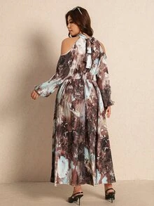 Elaquor Gaun Pesta Kasual Wanita Ukuran Besar dengan Motif Cetak Seluruh Permukaan - MultiWarna - View 2