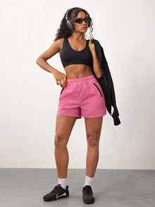 Costa Lumi Women's Outdoor Sports Shorts, Fashionable Versatile, Suitable For Sports, Daily Wear And Fitness, Zipper Pocket Design - Hot Pink - View 4