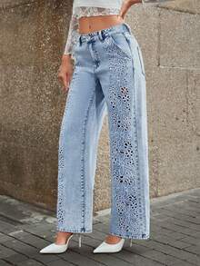Selenza Plus Size Women's Casual Embroidered Jeans - Light Wash - View 8