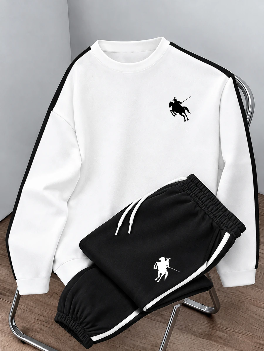 Daypath Men's Loose Fit Slightly Dropped Shoulder Rider Logo Print Pullover Sweatshirt Set, Suitable For Casual Daily Wear, Gift For Boyfriend - Multicolor - View 1