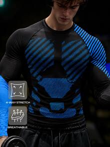 Gym Rark Men's Striped Contrast Color Long Sleeve Crew Neck Slim Fit Sports T-Shirt - Black - View 5