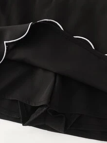 INAWLY Contrast Color Wavy Hem Embroidered Faux 2-Piece Elegant Commuter Women's Skirt - Black - View 8