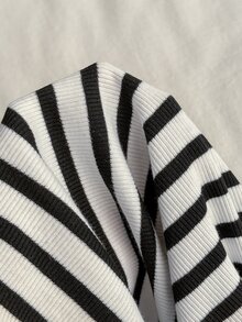 Attitoon 女款條紋抽繩腰休閒寬鬆長褲 - 黑與白 - 查看 5