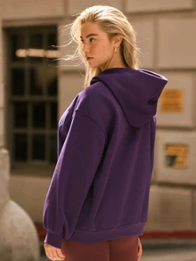 Voyena Women's Plus Size Letter Print Casual Everyday Hooded Sweatshirt Fall - Purple - View 2