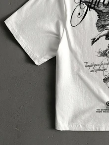 Manfinity ZONE917 Boxy Cropped Loose Gothic Angel Graphic White 100% Cotton T-Shirt, Suitable For Spring/Summer, Gift For Friends - White - View 4