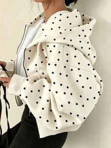 SHEIN x Carly Lawrence INAWLY 女款純色灰色抓絨連帽抽繩衛衣，長袖休閒上衣，秋季返校季畢業季教師衛衣 - 杏色 - 查看 1