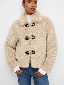 Maija Jaket Plush Kancing Depan Wanita - Khaki - View 1