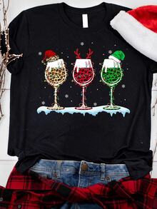 EMERY ROSE Women's Casual Short-Sleeve T-Shirt "Witchcraft Poison" Letter Graphic Print, Regular Fit Crew Neck Top, Suitable For All Seasons Halloween Christmas - Black - View 3
