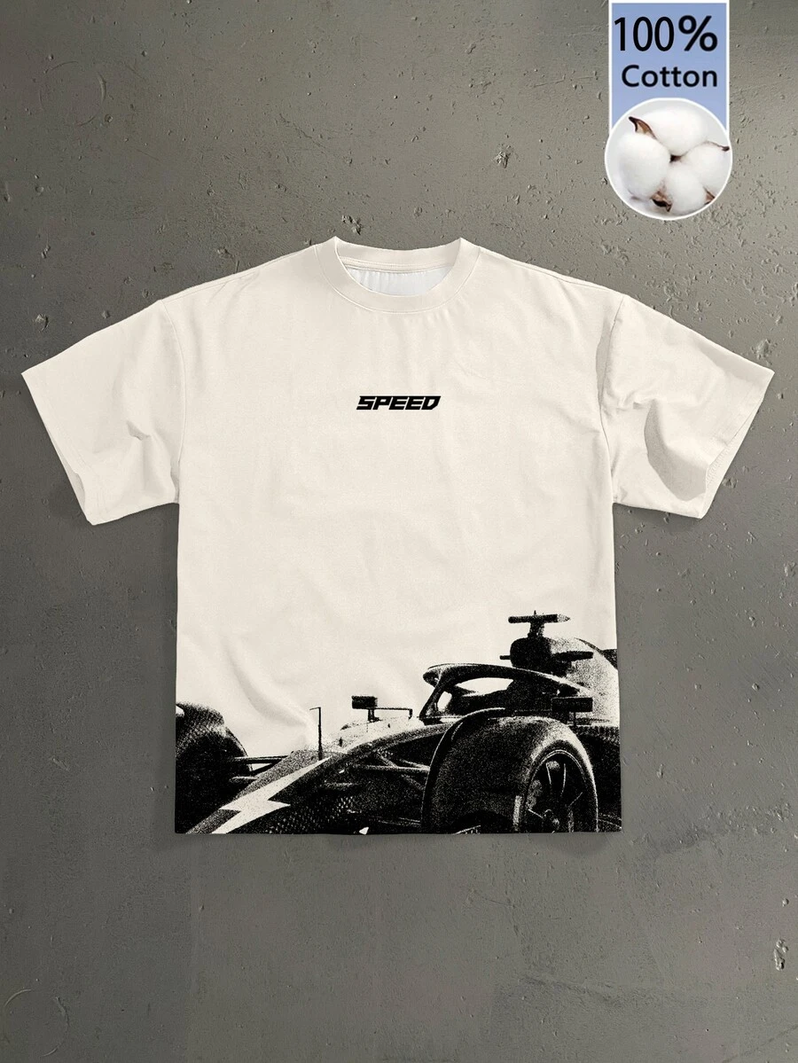 Lonveris F1 Racing Silhouette Fashion Casual Print Men's Pure Cotton Standard Size Loose Drop Shoulder Short Sleeve T-Shirt - Multicolor - View 1