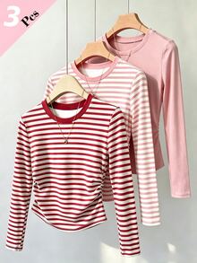 3PCS Teen Girls T-Shirts - Multicolor - View 1