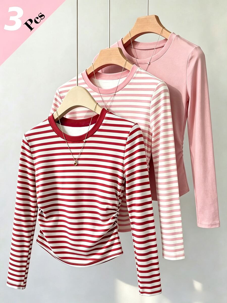 3PCS Teen Girls T-Shirts - Multicolor - View 1