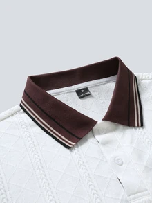 Manfinity CasualCool Casual Men's Patchwork Striped Short Sleeve Polo Shirt - White - View 5