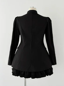 Sunspun Plus Size Women's Solid Color Casual Versatile Daily Long Sleeve Jacket - Black - View 2