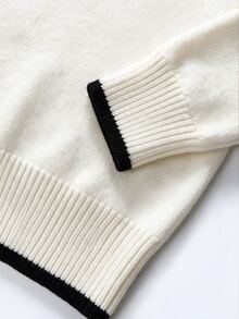 Breezaya Elegant Round Neck Long Sleeve Design Women's Sweater - White - View 5