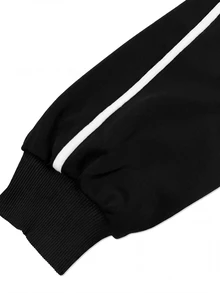 Linhara CURVE New Chinese Style Frog Button Contrast Design, White Trim Stand Collar Sweatshirt Paired With Wide Leg Pants, Suitable For Daily Casual, Commuting, Picnic - Black and White - View 5
