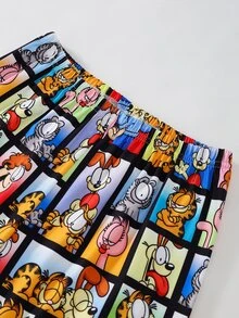 GARFIELD | SHEIN 大童男孩圓領字母卡通圖案長袖上衣與長褲休閒日常居家睡衣套裝 - 藍色 - 查看 3