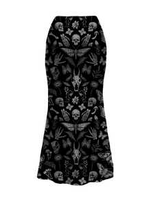 ROMWE Goth Women's 2pcs Casual Floral Print Tube Top & Short Bodycon Skirt Set, Summer - Black - View 7