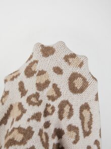 SHEIN Women's Mock Neck Leopard Knit Dress, Cold Shoulder Long Sleeve Bodycon Mini Dress - Multicolor - View 3