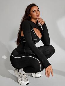 Slayform Slayform Women's Colorblock Hollow Out Casual Daily Travel Sports Jumpsuit - Black - View 6