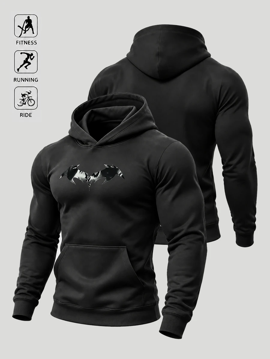 Acti Log Men's Long Sleeve Hooded Sweatshirt With Pockets - Black - View 1