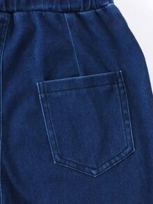 SHEIN 青少年女孩牛仔褲，四季新款，時尚個性簡約，深藍色水洗牛仔色，修身喇叭褲腿，彈性牛仔面料，百搭日常穿搭，可搭配T恤、襯衫、衛衣，適合日常出遊、戶外活動、學校、聚會 - 深色水洗藍 - 查看 6