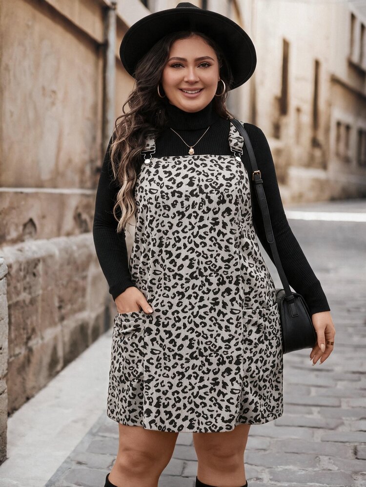 SHEIN LUNE Plus Size Casual Mini Dress With Wide Straps, Button Decor And Pockets, Minimalistic Design Plus Size Fall Clothes Dresses For Women Barnfit - Grey - View 5