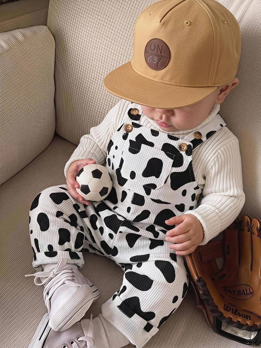 SHEIN Kids Baby Boy Cute Cow Print Corduroy Jumpsuit, Suitable For Autumn/Winter, Casual & Versatile - Multicolor - View 1