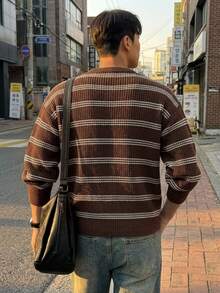 DAZY 男士秋季條紋圓領長袖休閒毛衣 - 彩色 - 查看 2
