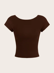SHEIN EZwear 女款純色露背短袖T恤（2件組） - 彩色 - 查看 4