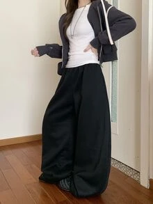DAZY Women's Casual Loose Korean Style Sweatpants - Black - View 6