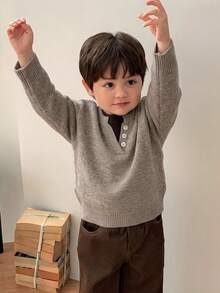 Hapijoa 幼兒男童秋冬拼接色 2 合 1 長袖針織衫 - 駝色 - 查看 4