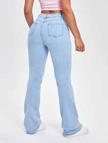SHEIN EZwear Women's Casual Flared Leg Denim Jeans - Blue - View 9