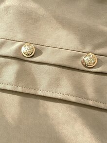 SHEIN 女款秋冬休閒優雅通勤短版夾克，羊腿袖、前開鈕扣、肩縫線與立領設計 - 卡其色 - 查看 4