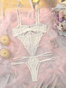DelicateAllure Women's Lace Cut-Out Design Sexy Camisole Jumpsuit - White - View 2