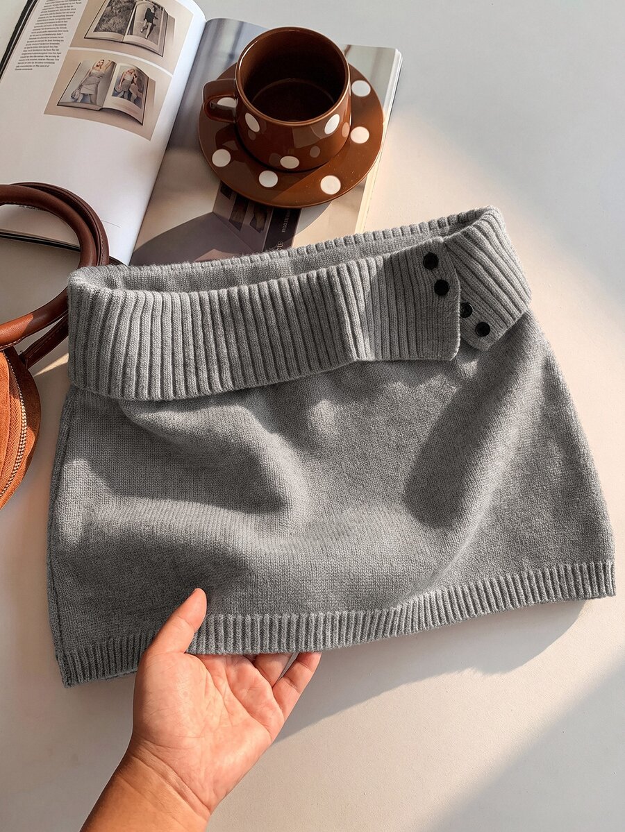 Comfortcana Women's Solid Color Knitted Ribbed Casual Versatile Sweater Skirt, Korean Style In Fall/Winter - Grey - View 1