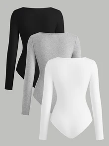 SHEIN 3 قطع ملابس داخلية وجمبسوت للفتيات المراهقات - متعدد الألوان - مشاهدة 2