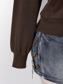 SHEIN ICON Plus Size Women's Y2K Retro Fur Collar Patchwork Regular Sweatshirt Jacket With Pocket Fall - Coffee Brown - View 8