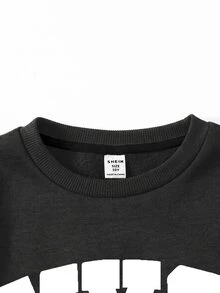 SHEIN Girlism 青少年女孩2件套套裝，寬鬆版長袖秋季衛衣與運動長褲，保暖加絨內裡冬季套裝，海軍藍假期返校Y2K風格穿搭 - 深灰色 - 查看 3