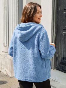 SHEIN Elegant Casual Loose Fit Home Fleece Solid Color 3-In-1 Multifunctional Maternity Jacket Fall Homewear Holiday Light Blue - Blue - View 2