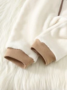 SHEIN 男嬰女嬰秋冬款卡通熊圖案拼色連帽長袖連身褲，百搭舒適 - 彩色 - 查看 6