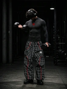 RISE LYT Men's Spider Pattern Print Long Sleeve Top And Drawstring Waist Long Pants Sports Set - Multicolor - View 3