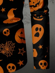 Manfinity Homme Men's Long Sleeve Skull & Pumpkin Print Button-Up Shirt - Multicolor - View 3