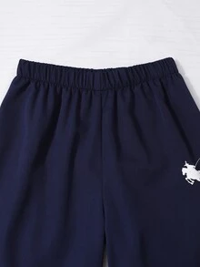 SHEIN 3件組青少年女孩套裝，連帽長袖前開襟短版拉鍊外套，白色滾邊與編織織帶裝飾，白色細肩帶背心上衣，鬆緊腰寬鬆寬腿長褲，秋季休閒穿搭 - 藍色 - 查看 7