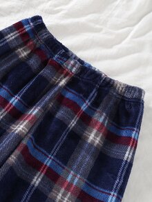 Genkimix Kids 2件組男童深藍色秋冬毛絨睡衣套裝，休閒字母刺繡長袖上衣與長褲，居家休閒服裝套裝 - 藏蓝色 - 查看 8