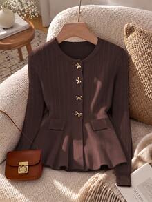 GlowEve CURVE Plus Size Women's Solid Color Casual Versatile Daily Wear Cardigan - Coffee Brown - View 3