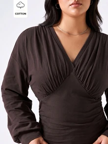 LYSMO Brun långärmad T-shirt för kvinnor i plus size, höst/vinter - Brun - Visa 7